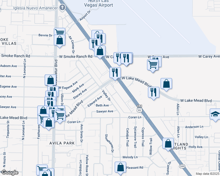 map of restaurants, bars, coffee shops, grocery stores, and more near 2181 Hussium Hills Street in Las Vegas