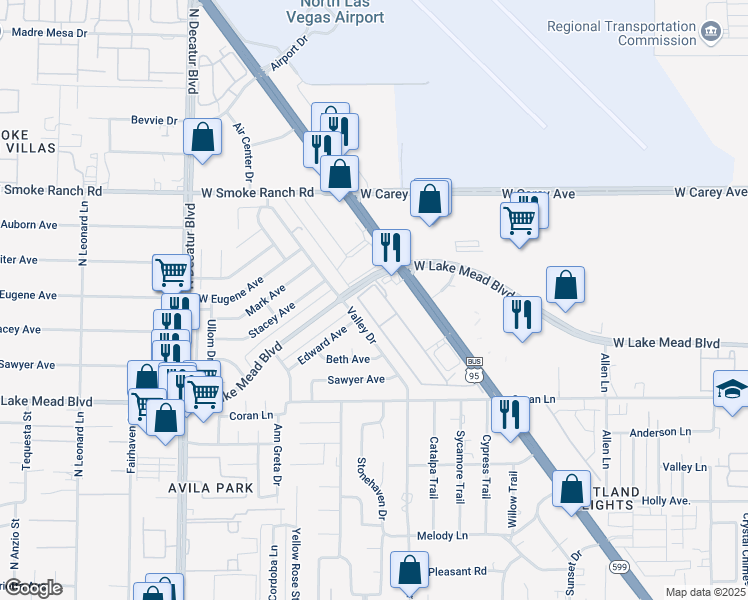 map of restaurants, bars, coffee shops, grocery stores, and more near 2181 Hussium Hills Street in Las Vegas
