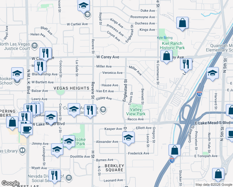 map of restaurants, bars, coffee shops, grocery stores, and more near 621 Van Ert Avenue in North Las Vegas