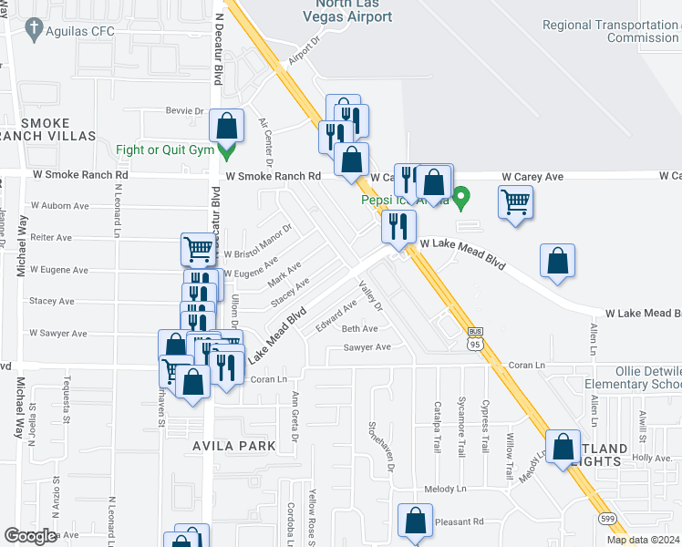 map of restaurants, bars, coffee shops, grocery stores, and more near 4304 West Lake Mead Boulevard in Las Vegas