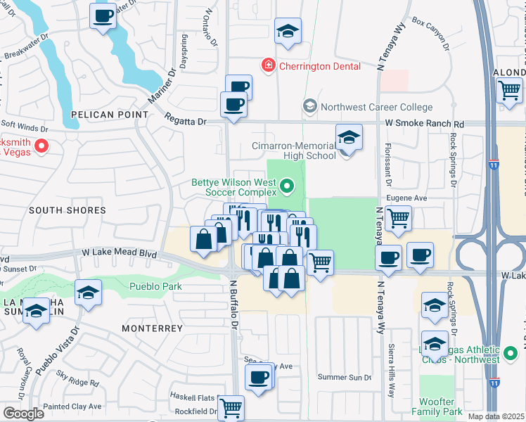 map of restaurants, bars, coffee shops, grocery stores, and more near 2113 Echo Bay in Las Vegas