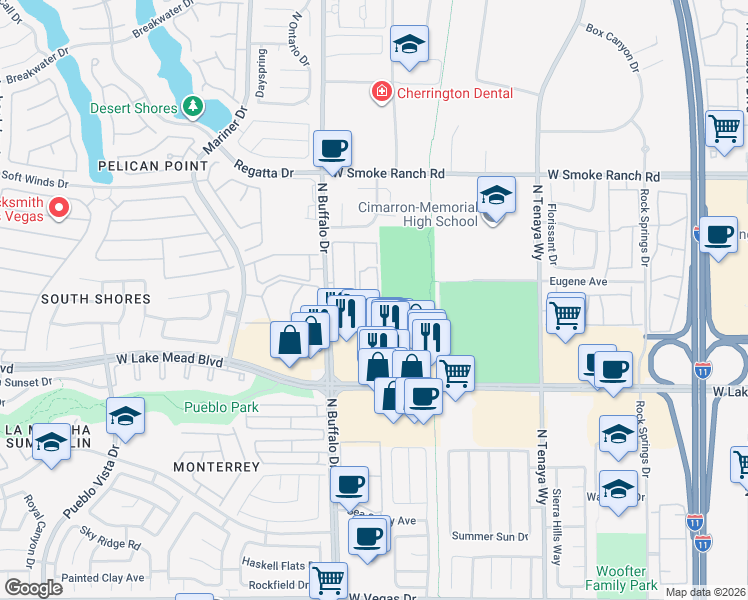 map of restaurants, bars, coffee shops, grocery stores, and more near 2117 Echo Bay in Las Vegas