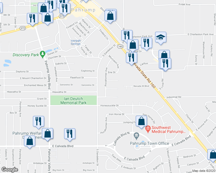 map of restaurants, bars, coffee shops, grocery stores, and more near 1860 Grand Lodge Street in Pahrump