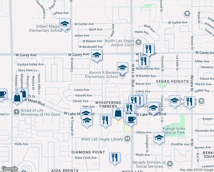 map of restaurants, bars, coffee shops, grocery stores, and more near 1704 Dwayne Stedman Avenue in Las Vegas