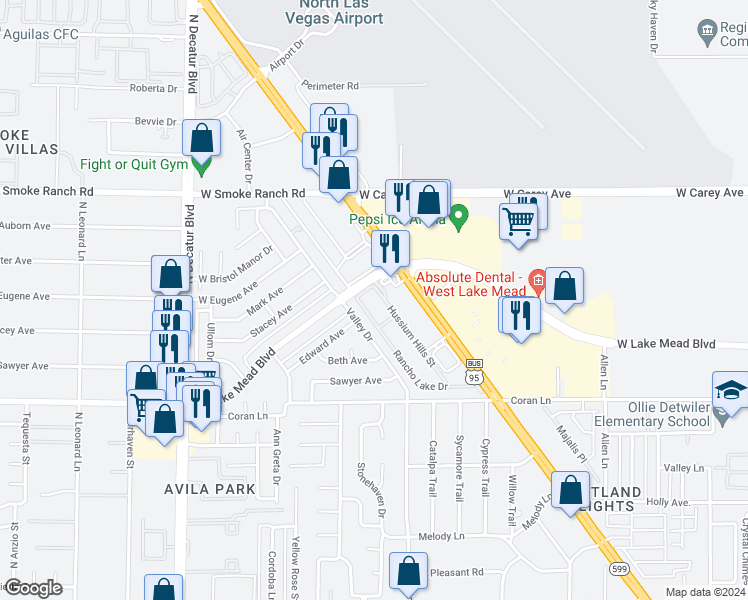 map of restaurants, bars, coffee shops, grocery stores, and more near in Las Vegas
