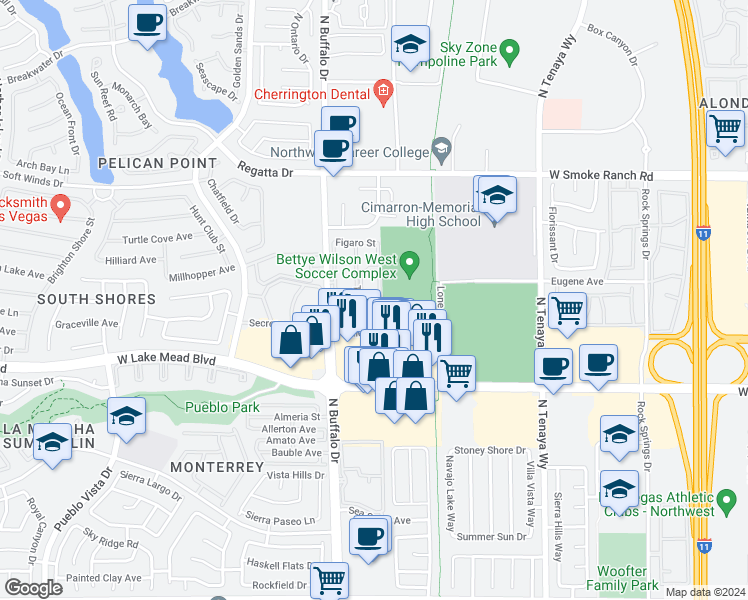 map of restaurants, bars, coffee shops, grocery stores, and more near 2117 Echo Bay in Las Vegas