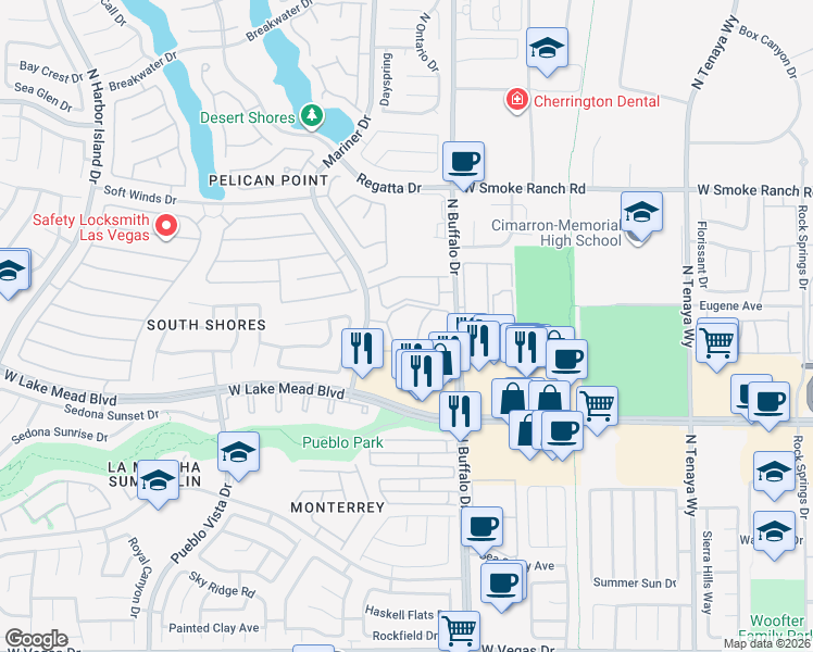 map of restaurants, bars, coffee shops, grocery stores, and more near 7701 Tackle Drive in Las Vegas