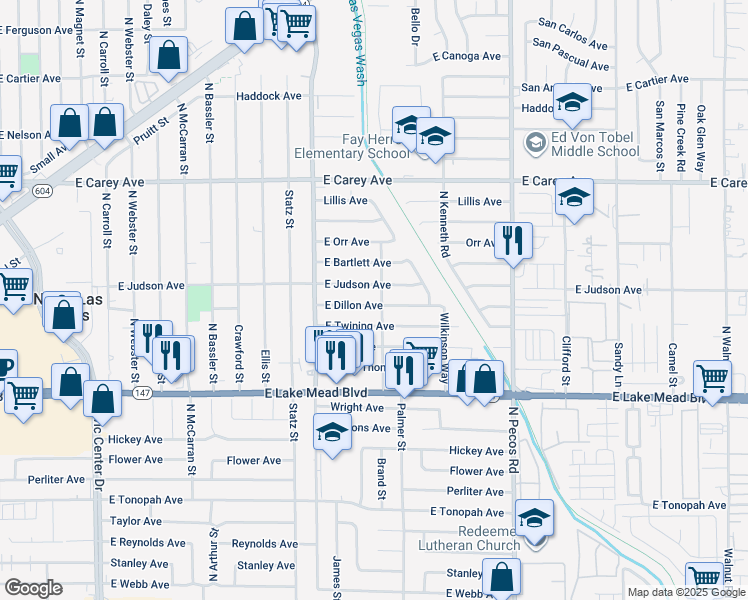 map of restaurants, bars, coffee shops, grocery stores, and more near 3216 East Dillon Avenue in North Las Vegas