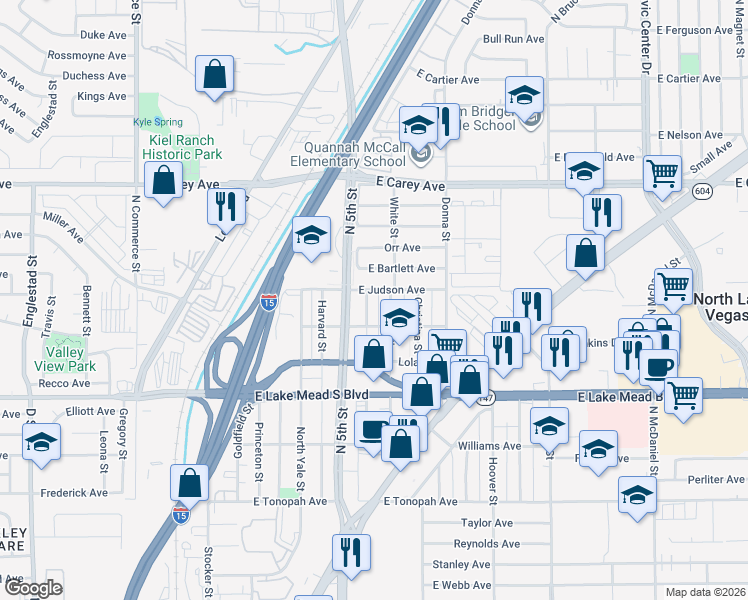 map of restaurants, bars, coffee shops, grocery stores, and more near 2120 Glider Street in North Las Vegas