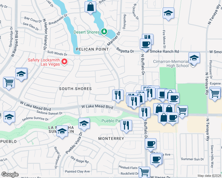 map of restaurants, bars, coffee shops, grocery stores, and more near 7813 Waterfalls Avenue in Las Vegas