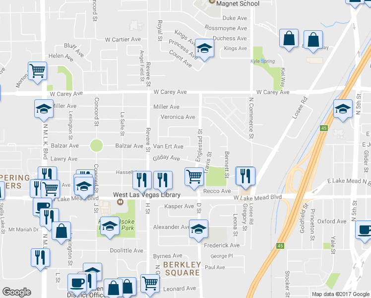 map of restaurants, bars, coffee shops, grocery stores, and more near 621 Van Ert Avenue in North Las Vegas