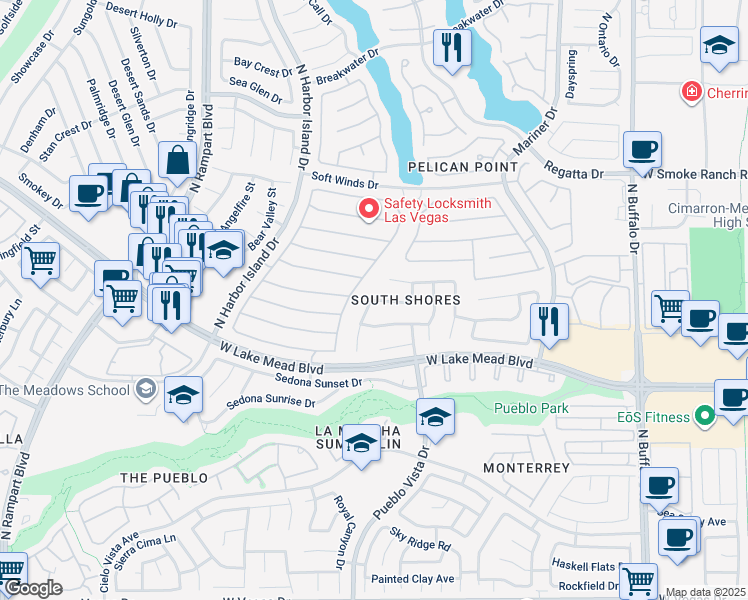 map of restaurants, bars, coffee shops, grocery stores, and more near 2830 North Cedar Hills Street in Las Vegas