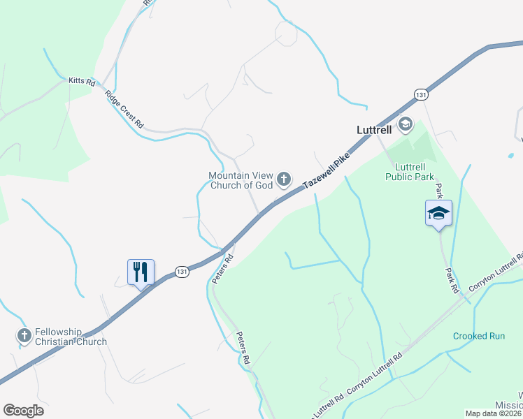 map of restaurants, bars, coffee shops, grocery stores, and more near 252 Tazewell Pike in Luttrell