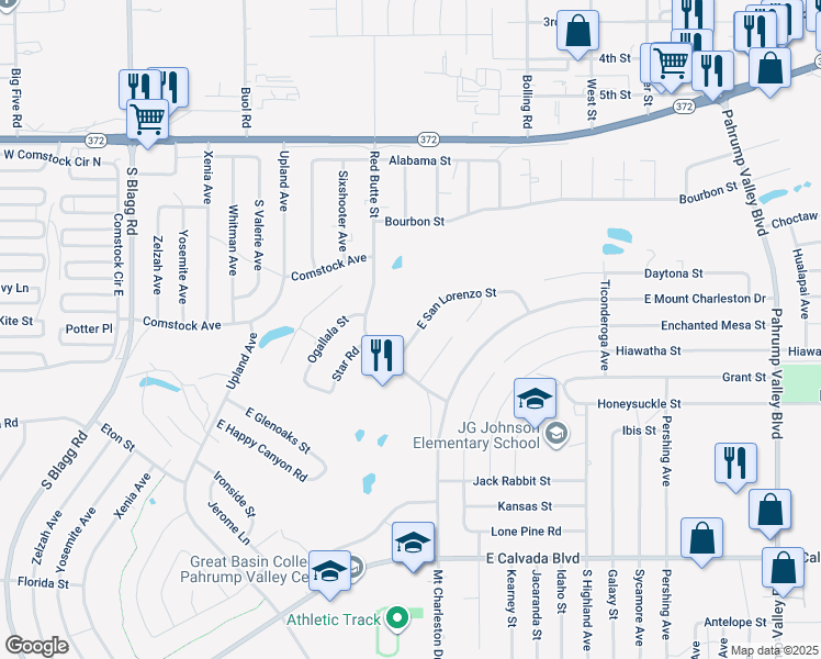 map of restaurants, bars, coffee shops, grocery stores, and more near 600 San Lorenzo Street in Pahrump