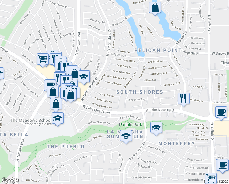 map of restaurants, bars, coffee shops, grocery stores, and more near 8221 Hollow Wharf Drive in Las Vegas