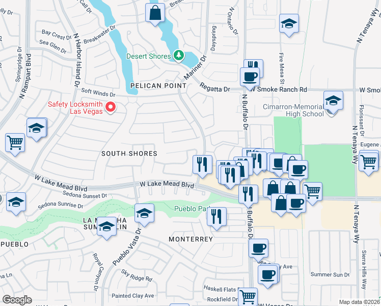 map of restaurants, bars, coffee shops, grocery stores, and more near 7813 Waterfalls Avenue in Las Vegas