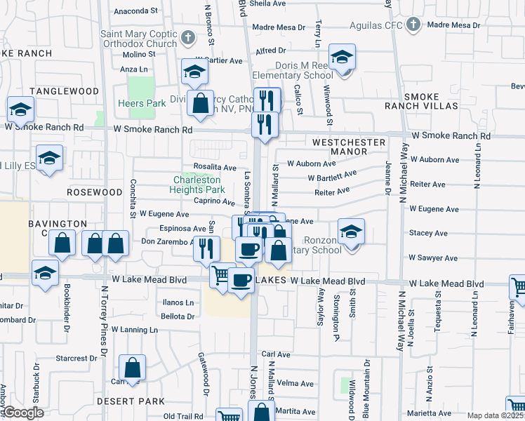 map of restaurants, bars, coffee shops, grocery stores, and more near 2209 North Jones Boulevard in Las Vegas