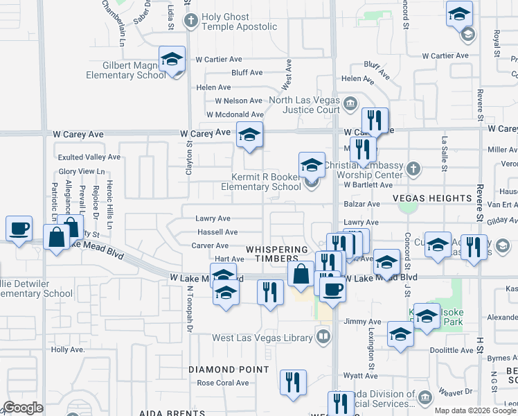 map of restaurants, bars, coffee shops, grocery stores, and more near 1901 Balzar Avenue in North Las Vegas