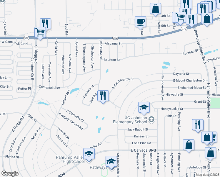 map of restaurants, bars, coffee shops, grocery stores, and more near 600 San Lorenzo Street in Pahrump