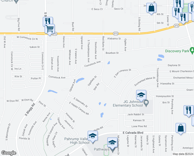 map of restaurants, bars, coffee shops, grocery stores, and more near 1381 Ogallala Street in Pahrump