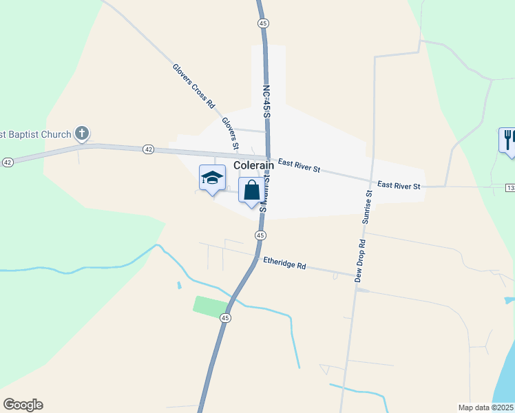 map of restaurants, bars, coffee shops, grocery stores, and more near 206 South Main Street in Colerain