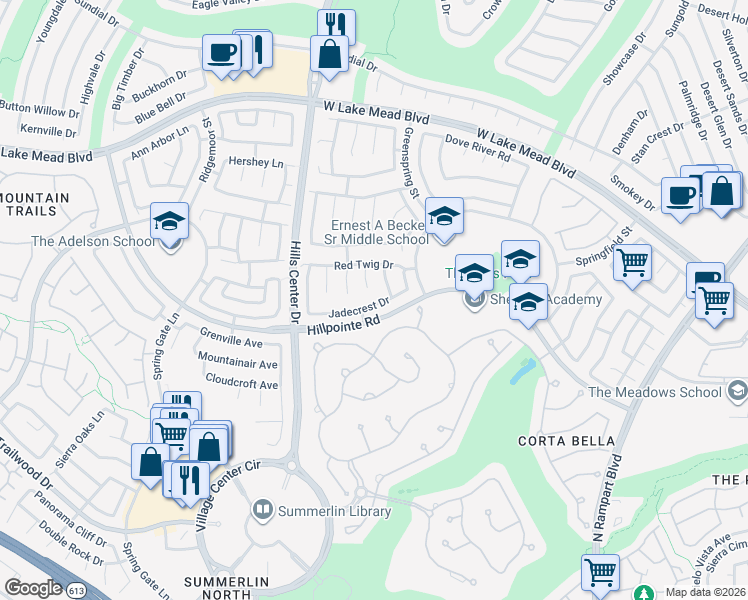 map of restaurants, bars, coffee shops, grocery stores, and more near 9232 Jadecrest Drive in Las Vegas