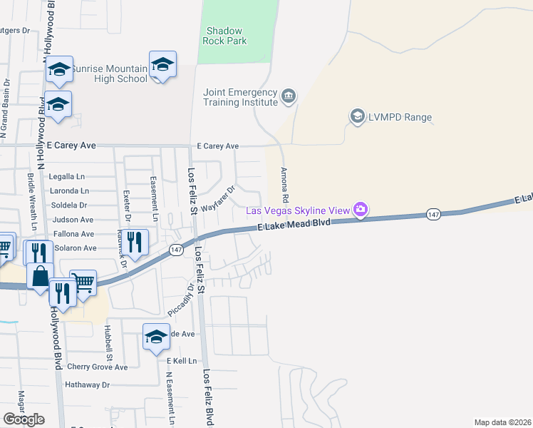 map of restaurants, bars, coffee shops, grocery stores, and more near 2243 Welsey Manor Drive in Las Vegas