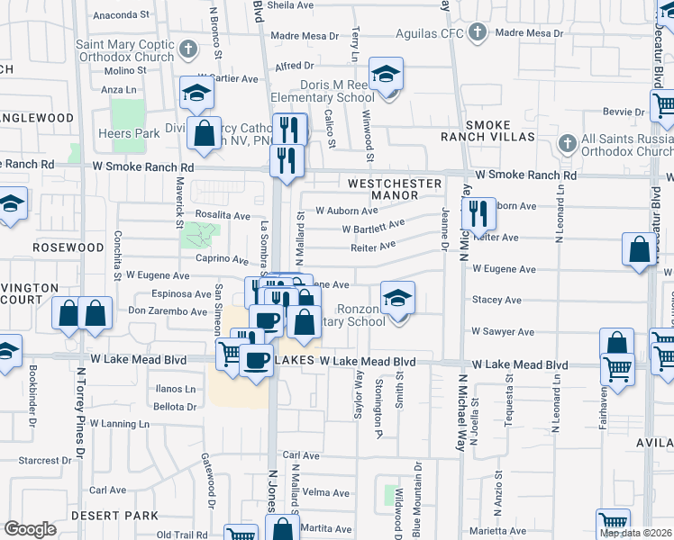 map of restaurants, bars, coffee shops, grocery stores, and more near 5816 West Balzar Avenue in Las Vegas