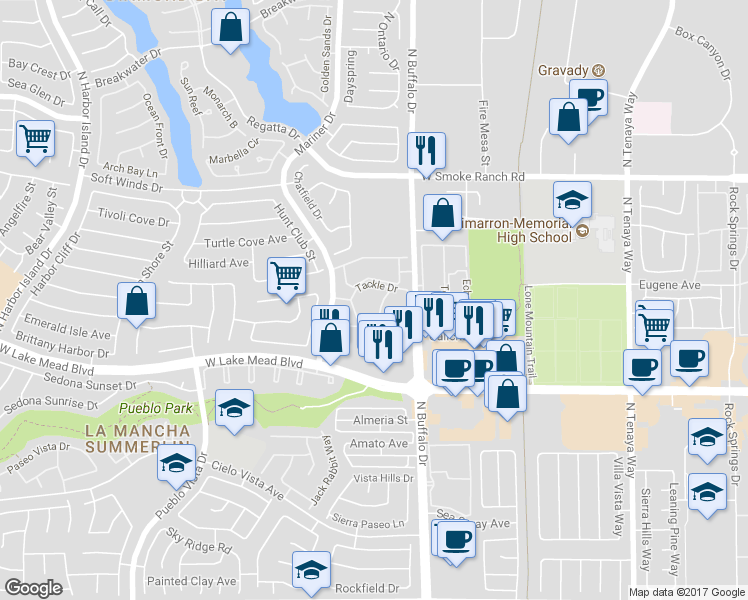 map of restaurants, bars, coffee shops, grocery stores, and more near 7701 Tackle Drive in Las Vegas
