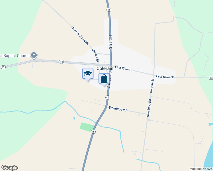 map of restaurants, bars, coffee shops, grocery stores, and more near 206 South Main Street in Colerain