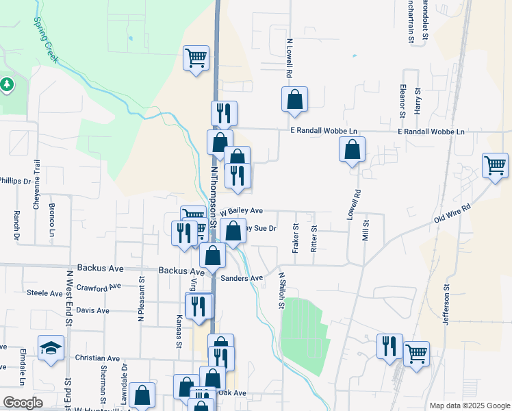 map of restaurants, bars, coffee shops, grocery stores, and more near 800 West Bailey Avenue in Springdale