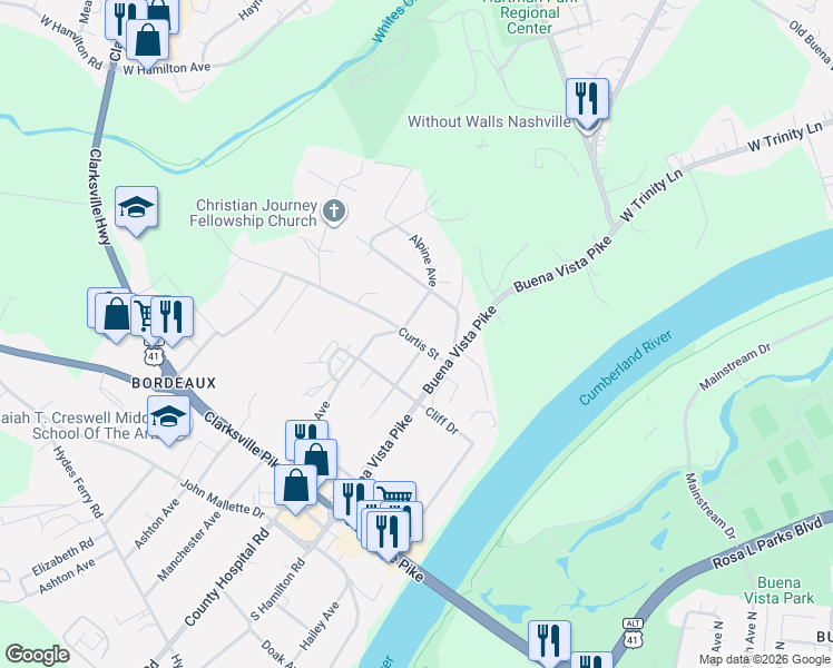 map of restaurants, bars, coffee shops, grocery stores, and more near 2306 Alpine Avenue in Nashville