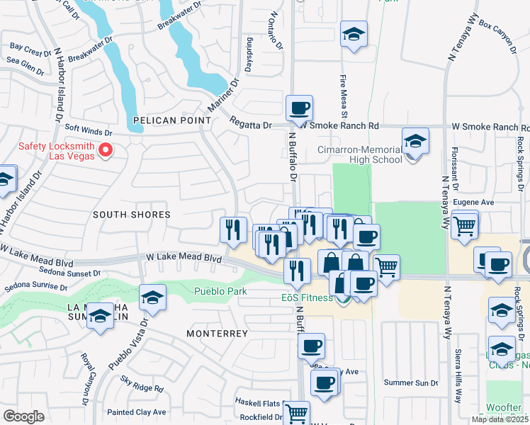 map of restaurants, bars, coffee shops, grocery stores, and more near 2121 Sealion Drive in Las Vegas