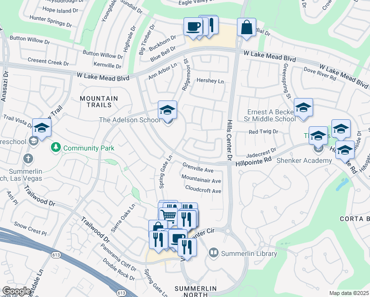 map of restaurants, bars, coffee shops, grocery stores, and more near 9528 Sierra Summit Avenue in Las Vegas