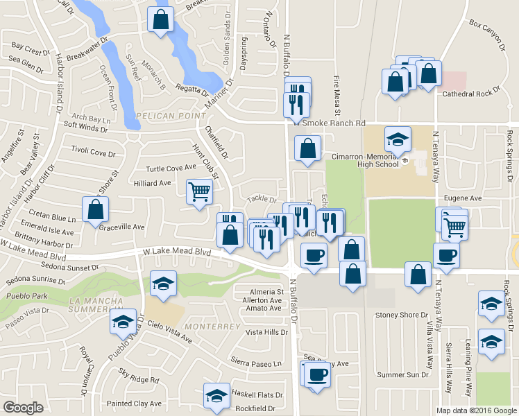 map of restaurants, bars, coffee shops, grocery stores, and more near 2121 Sealion Drive in Las Vegas