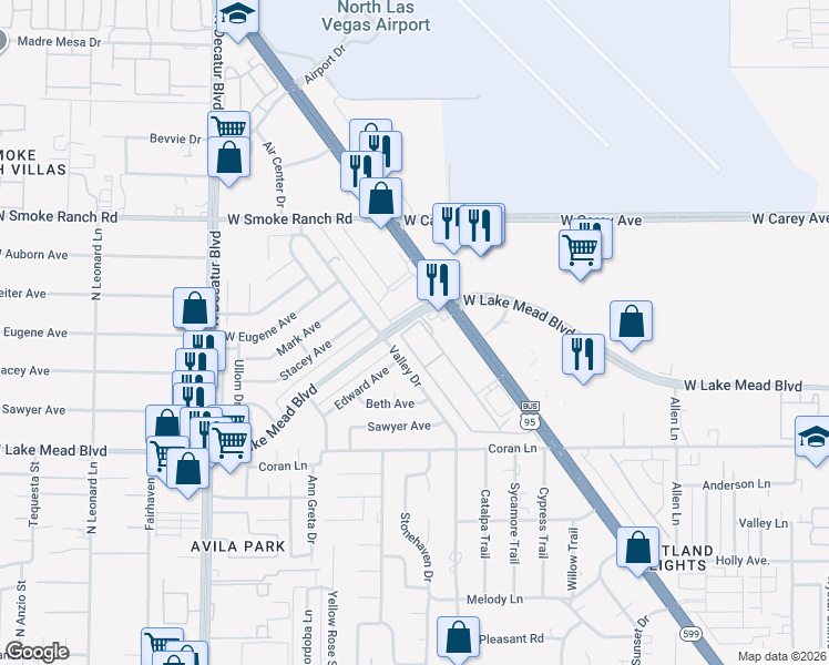 map of restaurants, bars, coffee shops, grocery stores, and more near 2191 Hussium Hills Street in Las Vegas