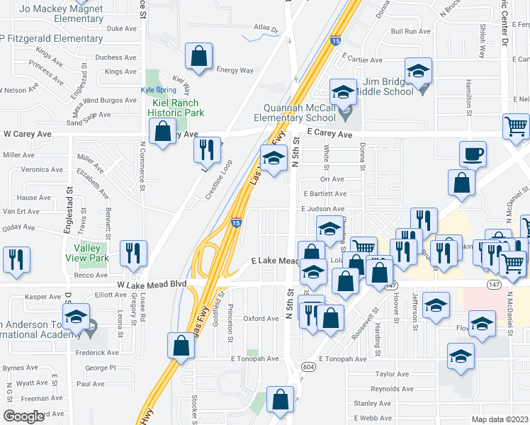 map of restaurants, bars, coffee shops, grocery stores, and more near 301 Judson Avenue in North Las Vegas