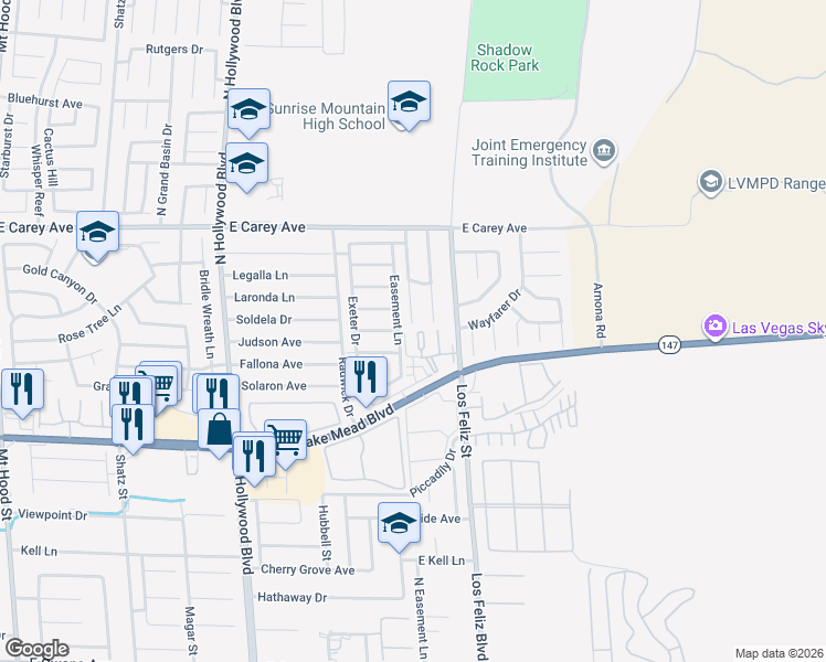 map of restaurants, bars, coffee shops, grocery stores, and more near 2241 Sierra Sunrise Street in Las Vegas