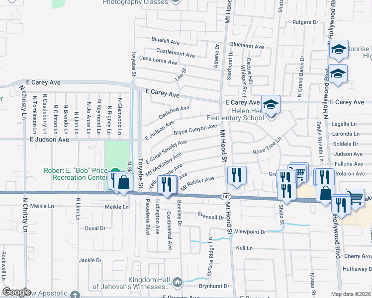 map of restaurants, bars, coffee shops, grocery stores, and more near 6128 Mount McKinley Avenue in Las Vegas