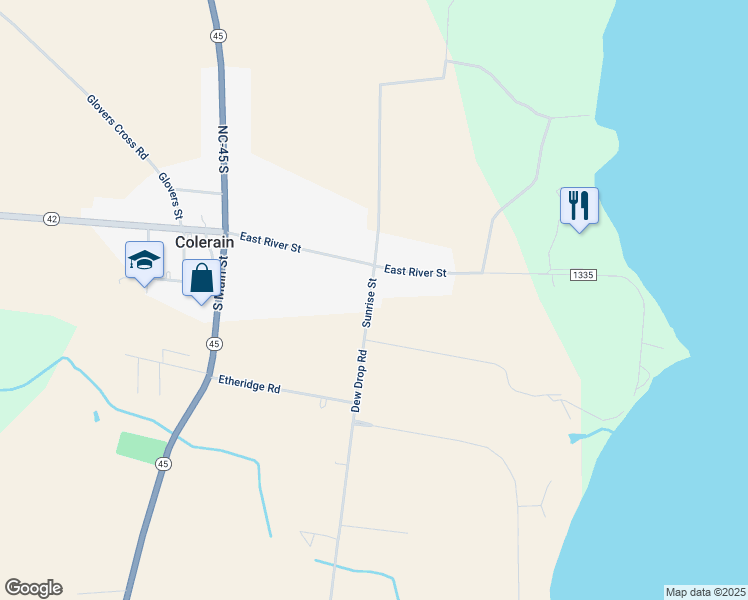 map of restaurants, bars, coffee shops, grocery stores, and more near 109 Sunrise Street in Colerain