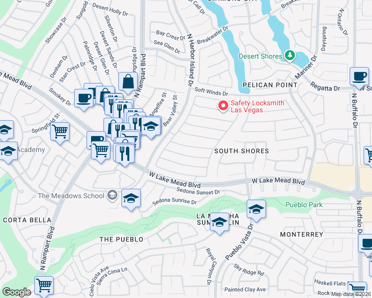 map of restaurants, bars, coffee shops, grocery stores, and more near 8308 Hollow Wharf Drive in Las Vegas