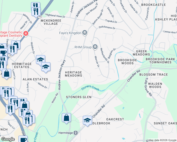 map of restaurants, bars, coffee shops, grocery stores, and more near 4273 Rachel Donelson Pass in Nashville