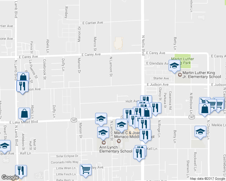map of restaurants, bars, coffee shops, grocery stores, and more near 4925 Judson Avenue in Las Vegas