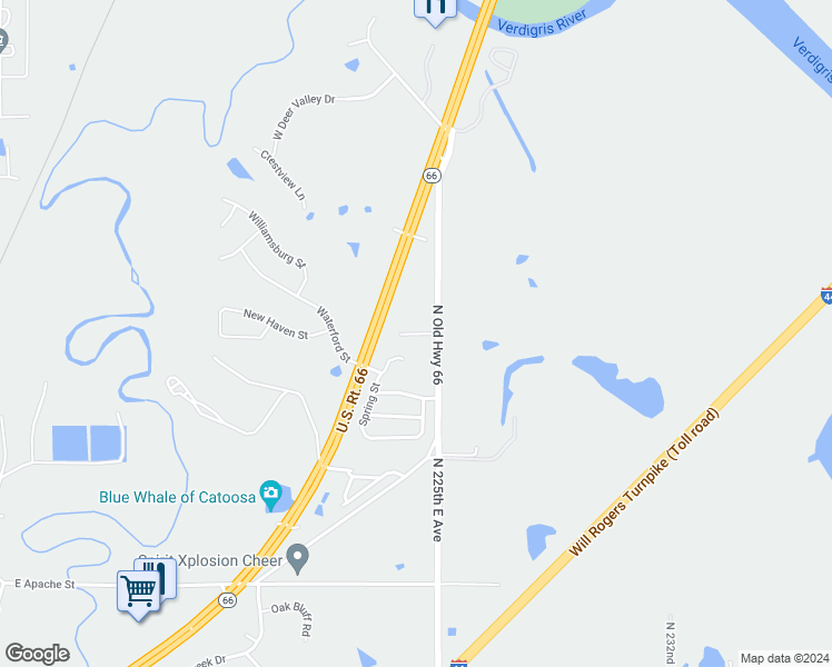 map of restaurants, bars, coffee shops, grocery stores, and more near Clearwater Circle in Catoosa