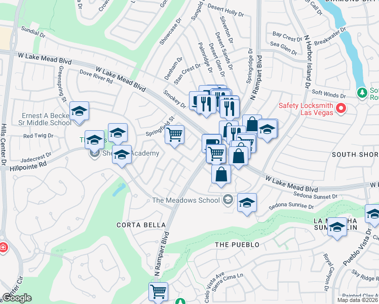 map of restaurants, bars, coffee shops, grocery stores, and more near 8732 Cypresswood Avenue in Las Vegas