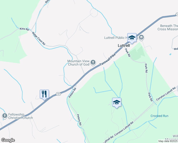 map of restaurants, bars, coffee shops, grocery stores, and more near 241 Tazewell Pike in Luttrell