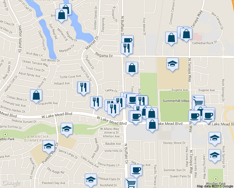 map of restaurants, bars, coffee shops, grocery stores, and more near 2130 Sealion Drive in Las Vegas