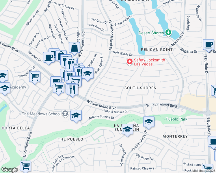 map of restaurants, bars, coffee shops, grocery stores, and more near 8308 Hollow Wharf Drive in Las Vegas