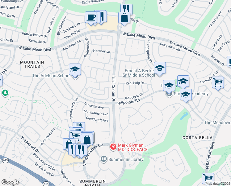 map of restaurants, bars, coffee shops, grocery stores, and more near 2117 Whitebirch Lane in Las Vegas