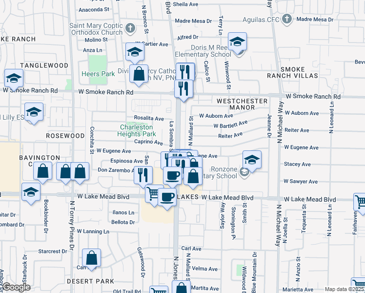 map of restaurants, bars, coffee shops, grocery stores, and more near 2209 North Jones Boulevard in Las Vegas